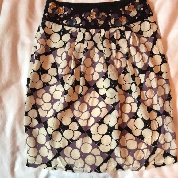 Anthropologie high waist cream/purple polka dot lightweight lined silk skirt EUC - Picture 2 of 7